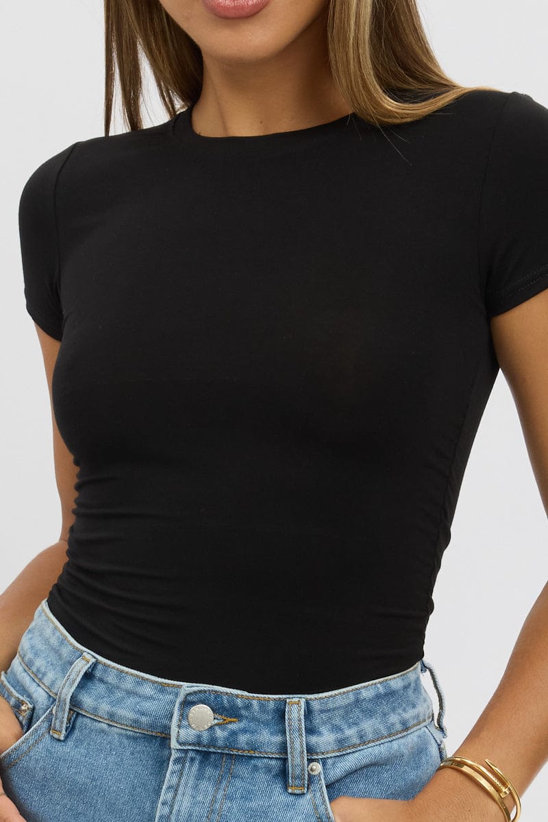 Black T Shirt Short Sleeve Crew Neck Modal