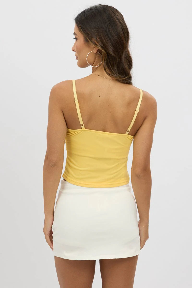 Yellow Mesh Singlet Top Lace Insert