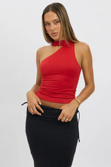 Red One Shoulder Top Scarf Neck