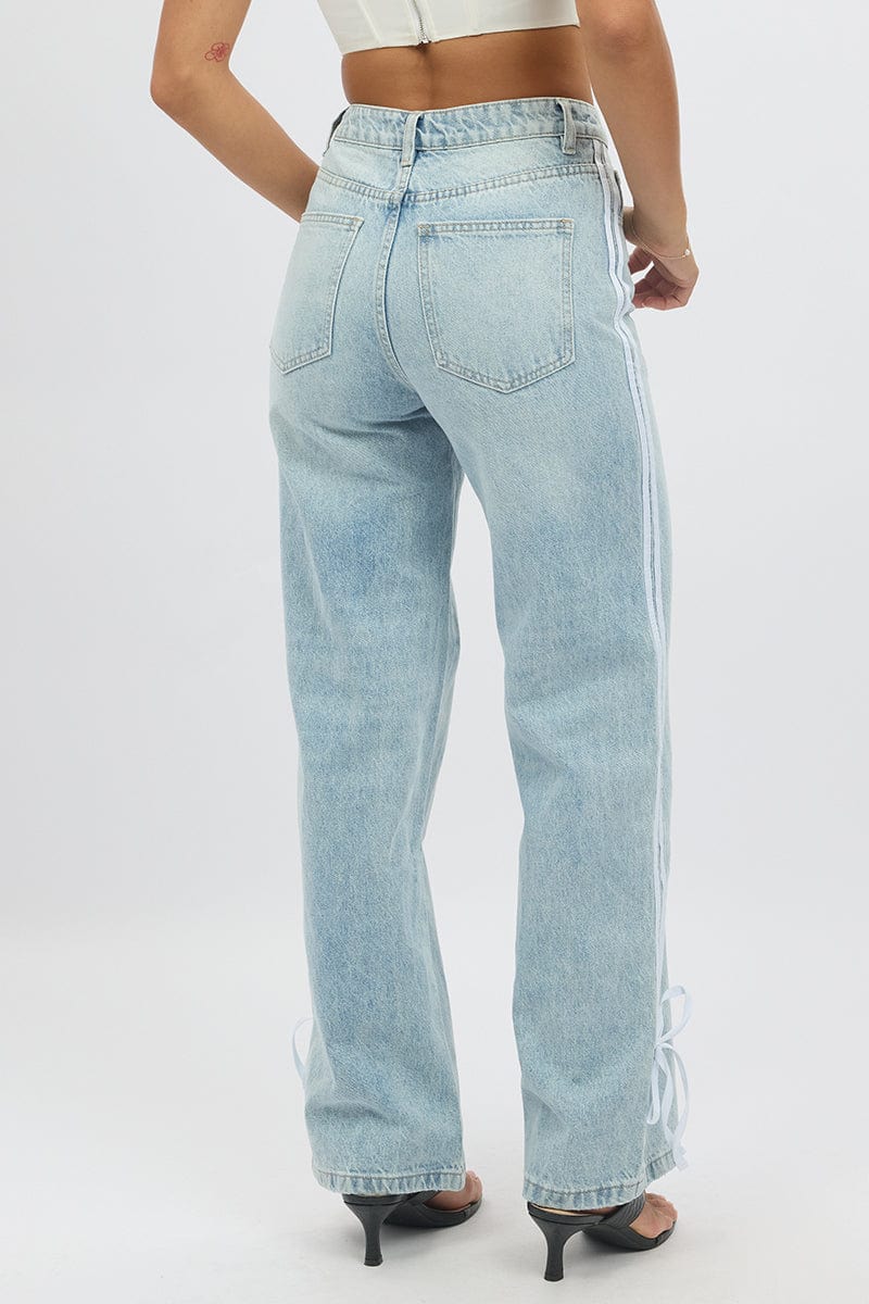Denim Wide Leg Jeans Ribbon detail