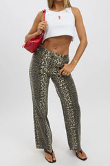 Brown Animal Print Baggy Jeans Leopard Pattern