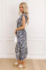 Hawaii Holiday Floral Midi Dress in Navy