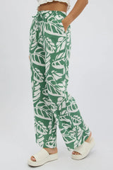 Green Abstract Wide Leg Pants Elasticated Waist