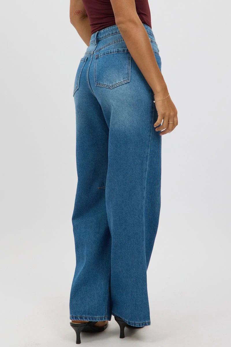 Denim Barrel Jeans Mid Rise