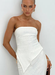 Birdie Asymmetric Linen Blend Top White