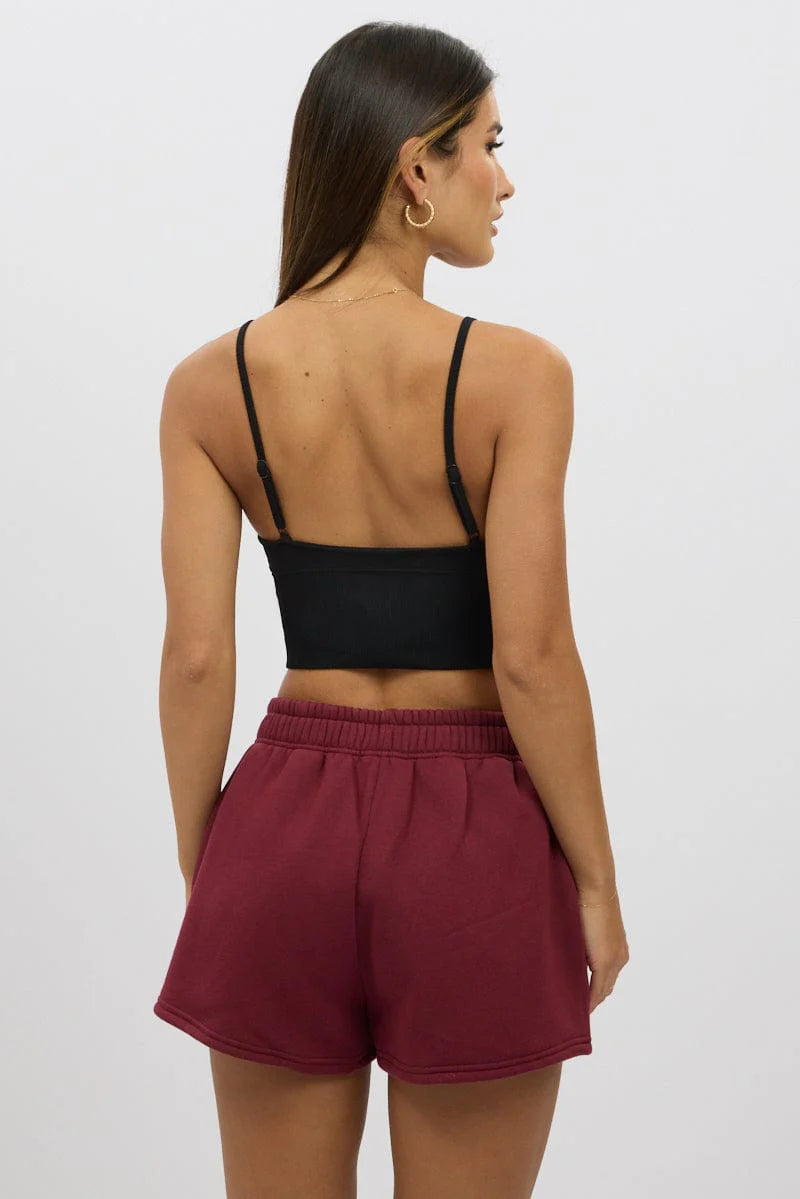Black V Neck Cami Crop Top Seamless