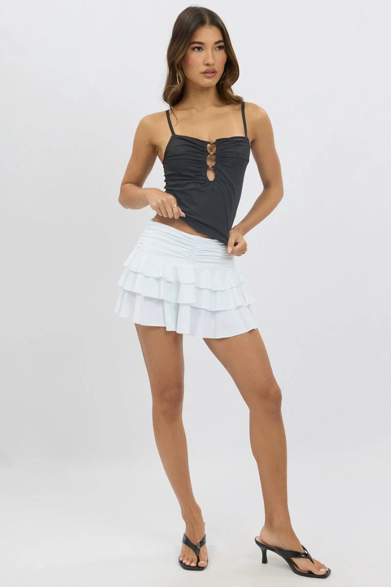 Black Singlet Top Beads With Details