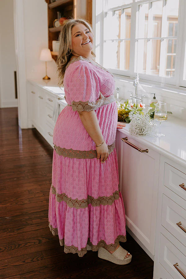 Key To My Heart Lace Maxi Dress in Pink Curves