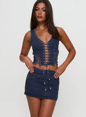 Popular Low Rise Mini Skirt Mid Blue Wash