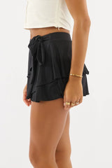 Black Mini Skort Skirt Mid Rise Ruffle Layered Lined Supersoft