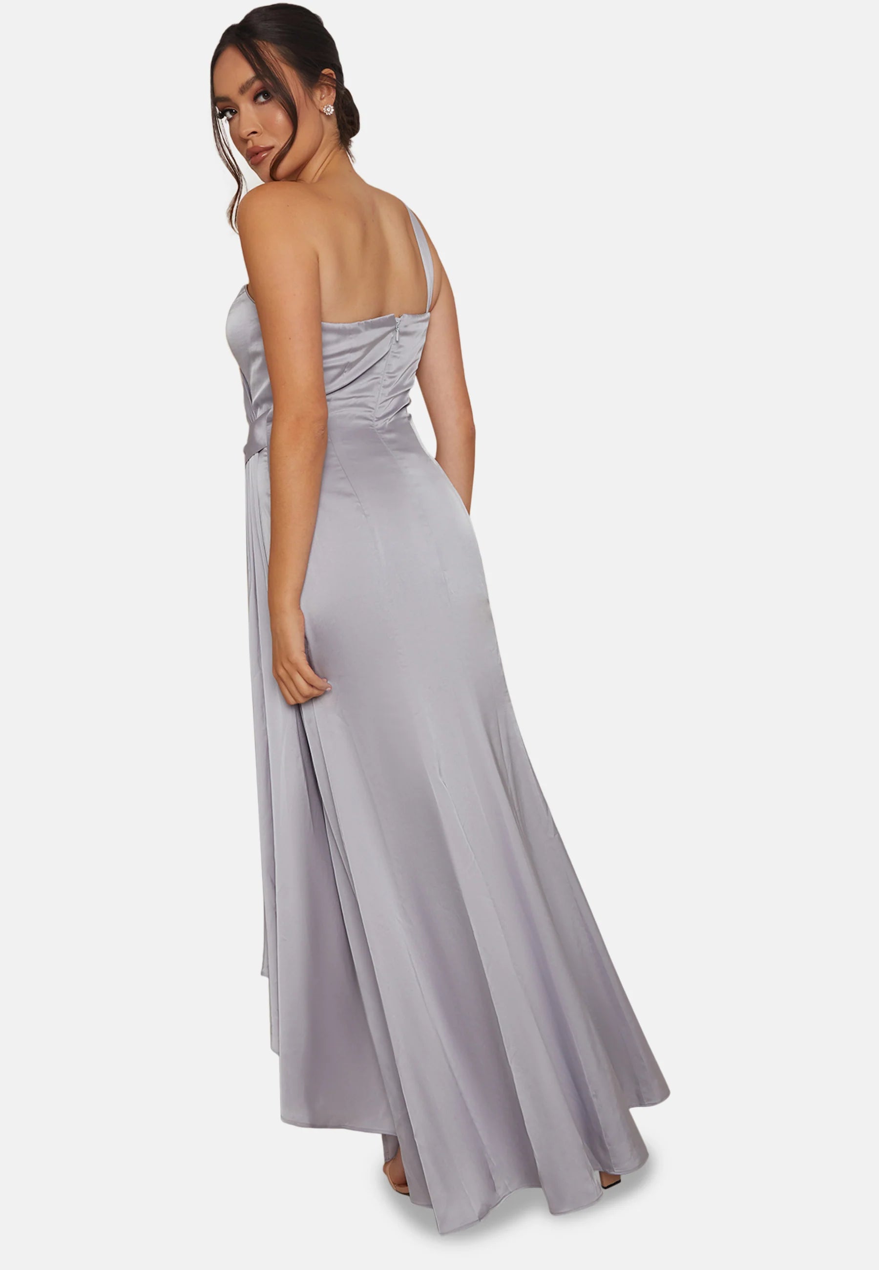 One Shoulder Satin Finish Maxi Dress in Blue
