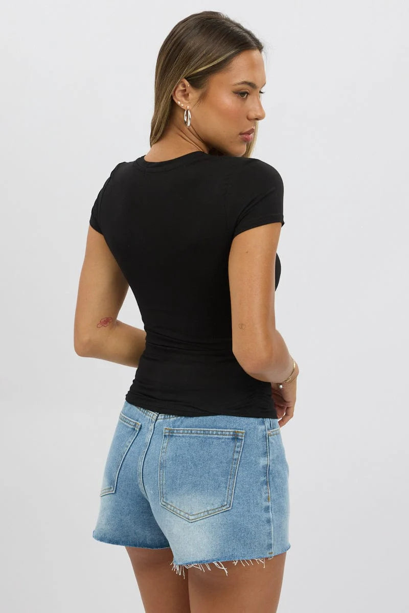 Black T Shirt Short Sleeve Crew Neck Modal