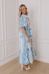 Love-Struck Floral Midi Dress in Sky Blue
