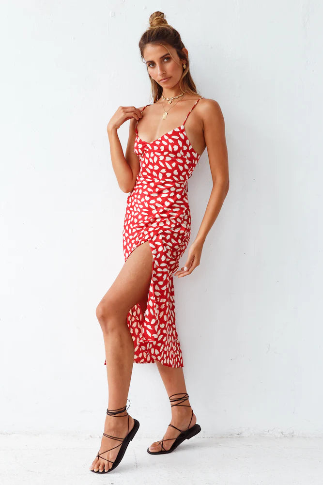 Next Flight Home Midi Dress Red