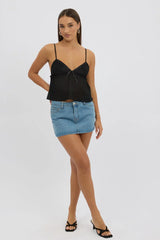 Black Lace Tape Cami Sleeveless Sweetheart Satin