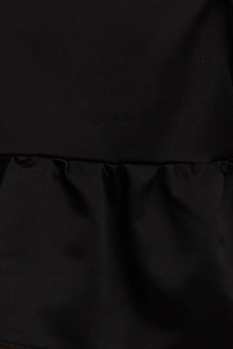 Black Babydoll Top Short Sleeve Collared Satin