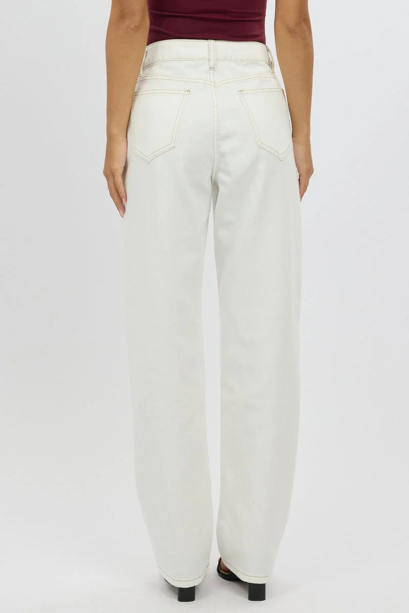 White Straight Jeans High Rise