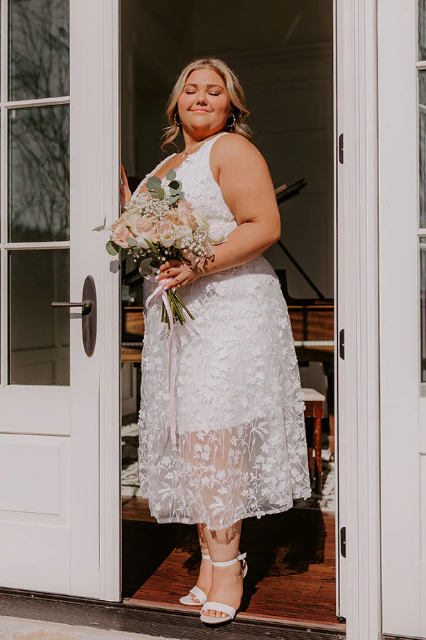 Romantic Moment Embroidered Midi Dress in White Curves