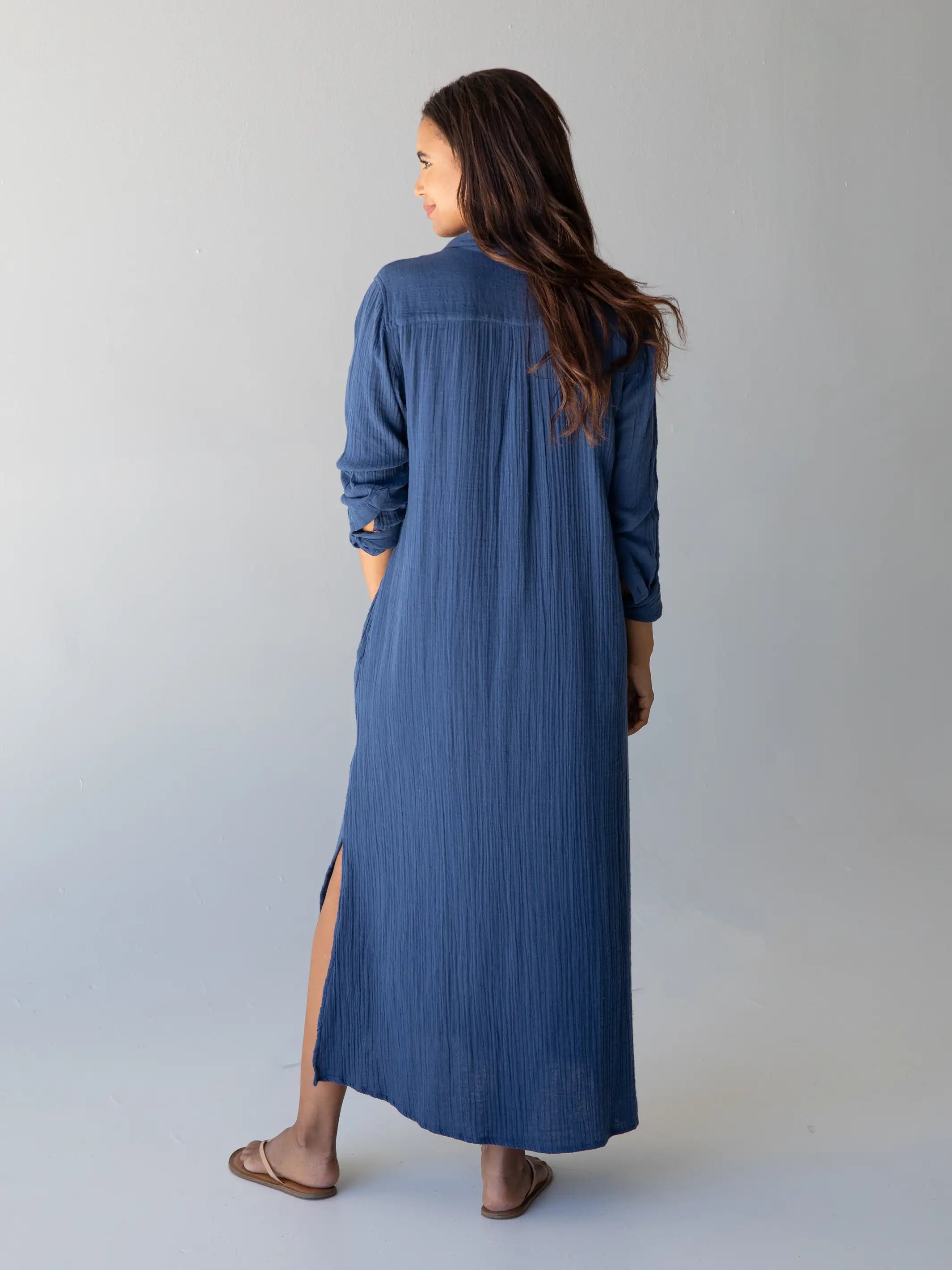 Drew Gauze Shirt Dress - Blue