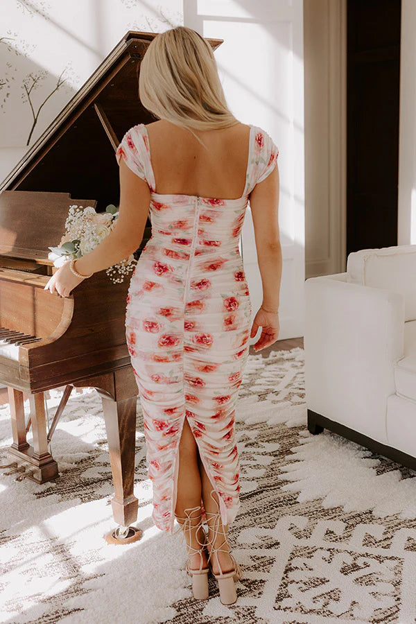 Lost In Love Floral Ruched Midi Dress