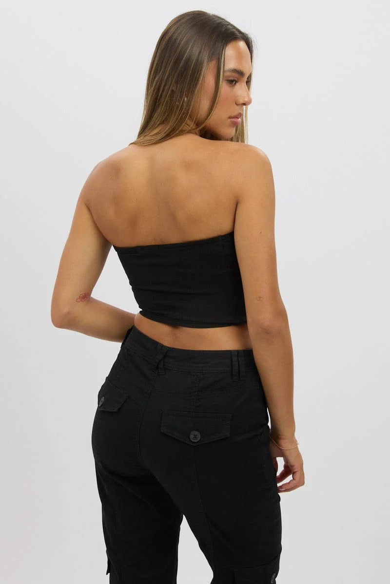 Black Bandeau Top Cotton Rib