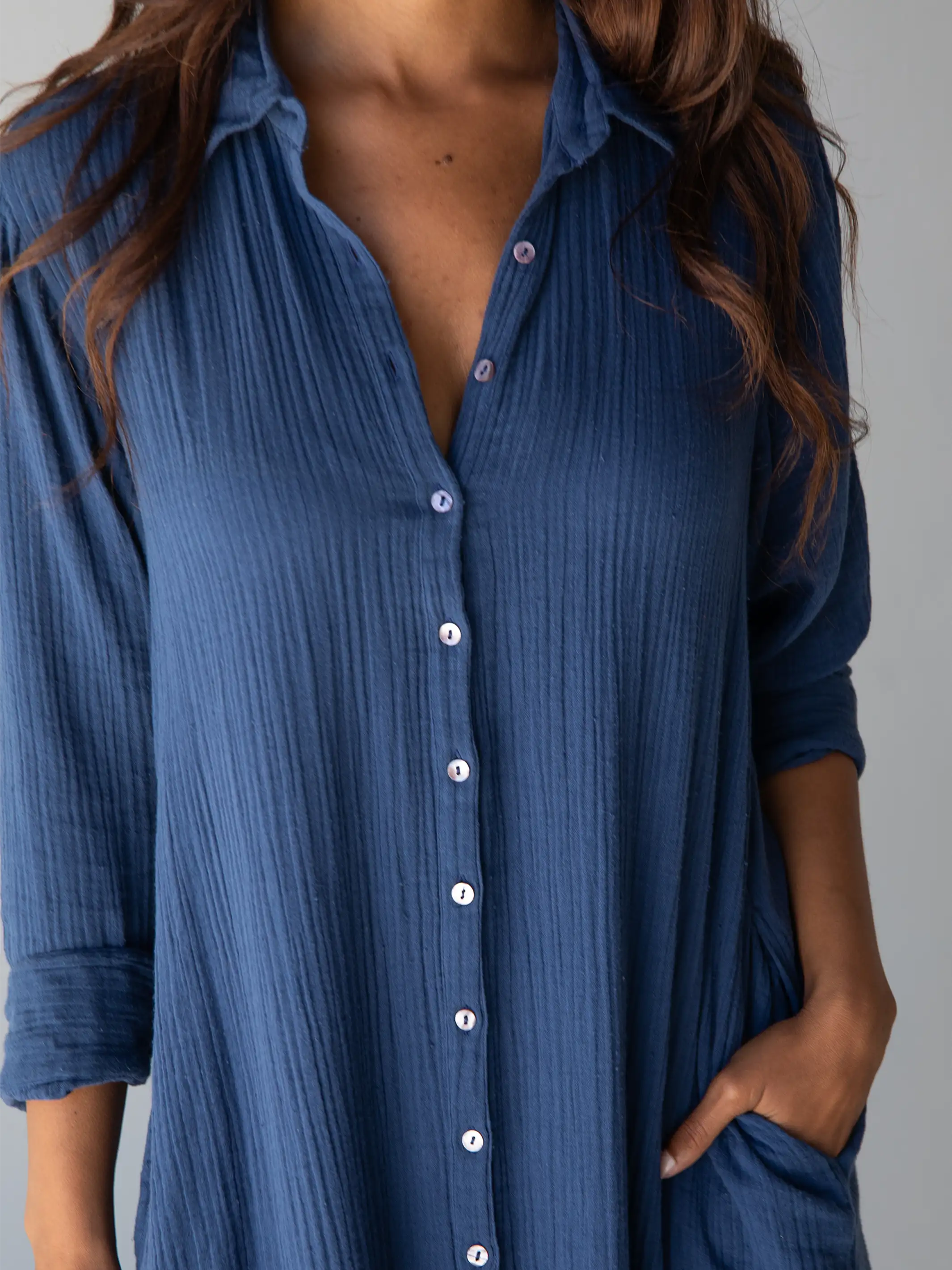 Drew Gauze Shirt Dress - Blue