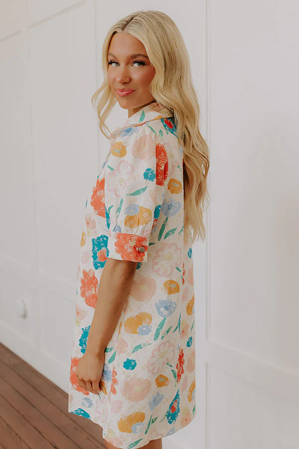 Pop Of Color Floral Embroidered Mini Dress