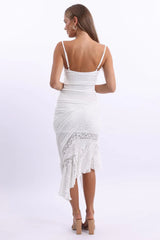 White Midi Dress Asymmetric Hem Lace