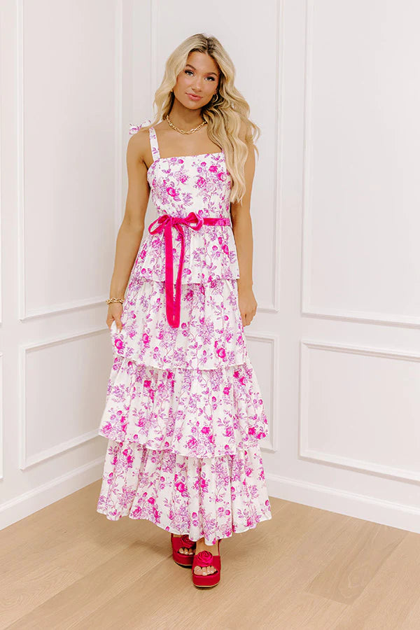 Feeling Dreamy Floral Tiered Maxi Dress in Fuchsia