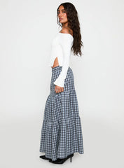 Rockwell Tiered Midi Skirt Navy Check
