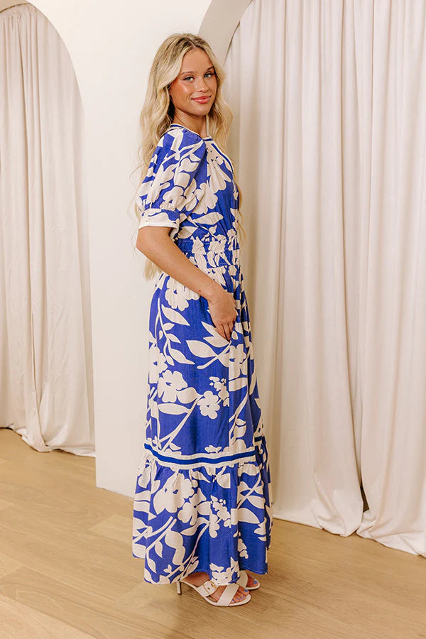 Whimsical Days Floral Midi Dress in Royal Blue