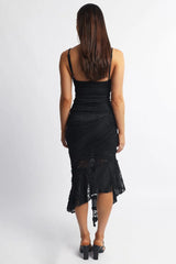 Black Midi Dress Asymmetric Hem Lace
