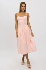 Pink Midi Dress Drop Waist