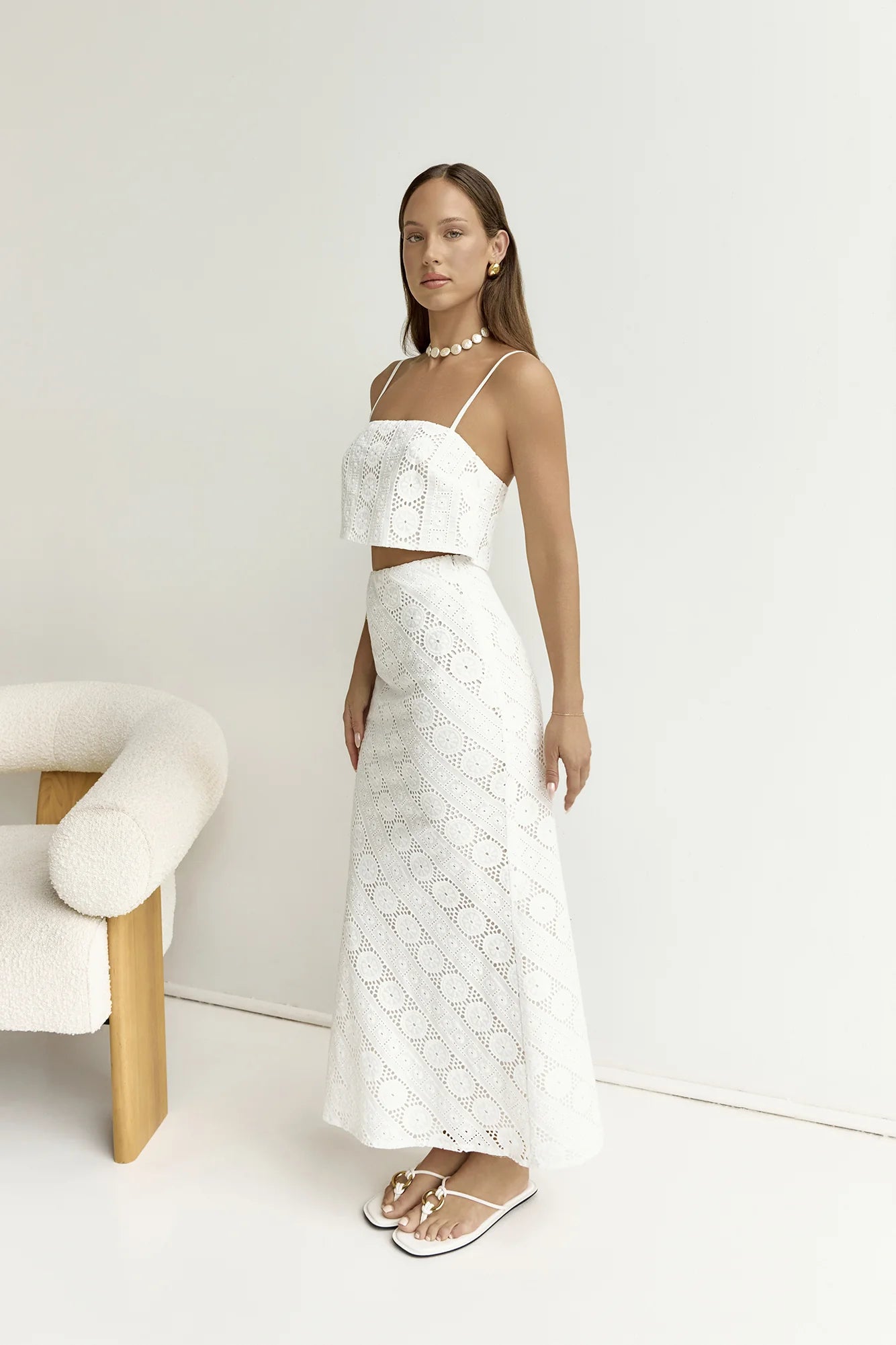 Island Calm Embroidered Maxi Skirt White