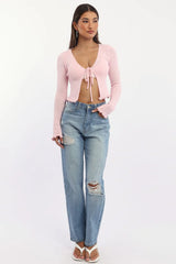 Pink Knit Cardigan Tie Up