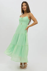 Green Midi Dress Tiered Strappy