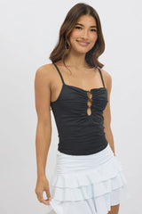 Black Singlet Top Beads With Details