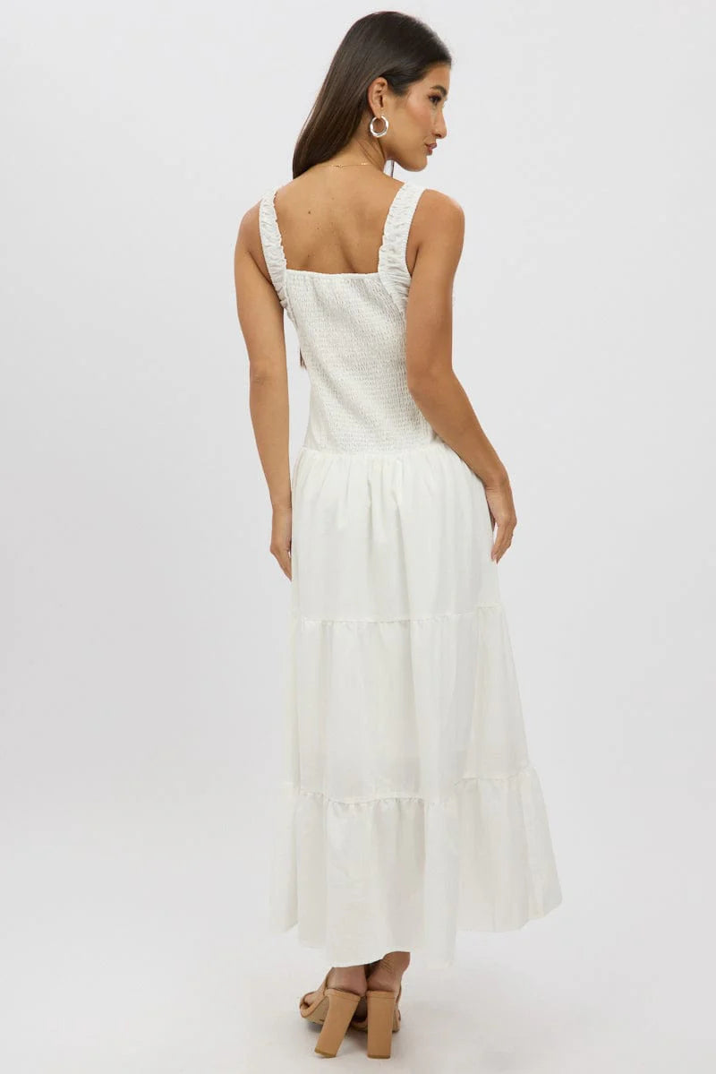 White Maxi Dress Drop Waist