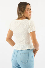 White Tie Up Top Short Sleeve Eyelet