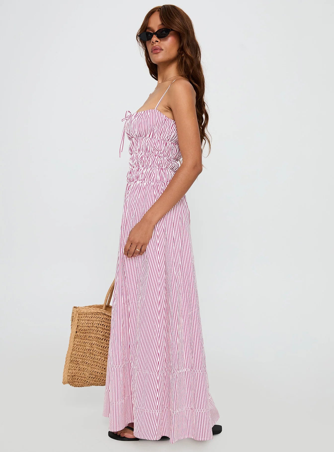 Loralei Shirred Maxi Dress Red Stripe