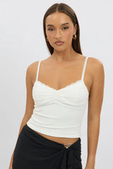White Mesh Singlet Top Lace Insert