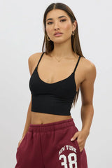 Black V Neck Cami Crop Top Seamless