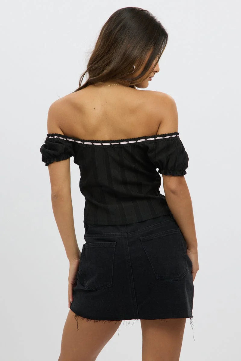 Black Puff Sleeve Top Short Sleeve