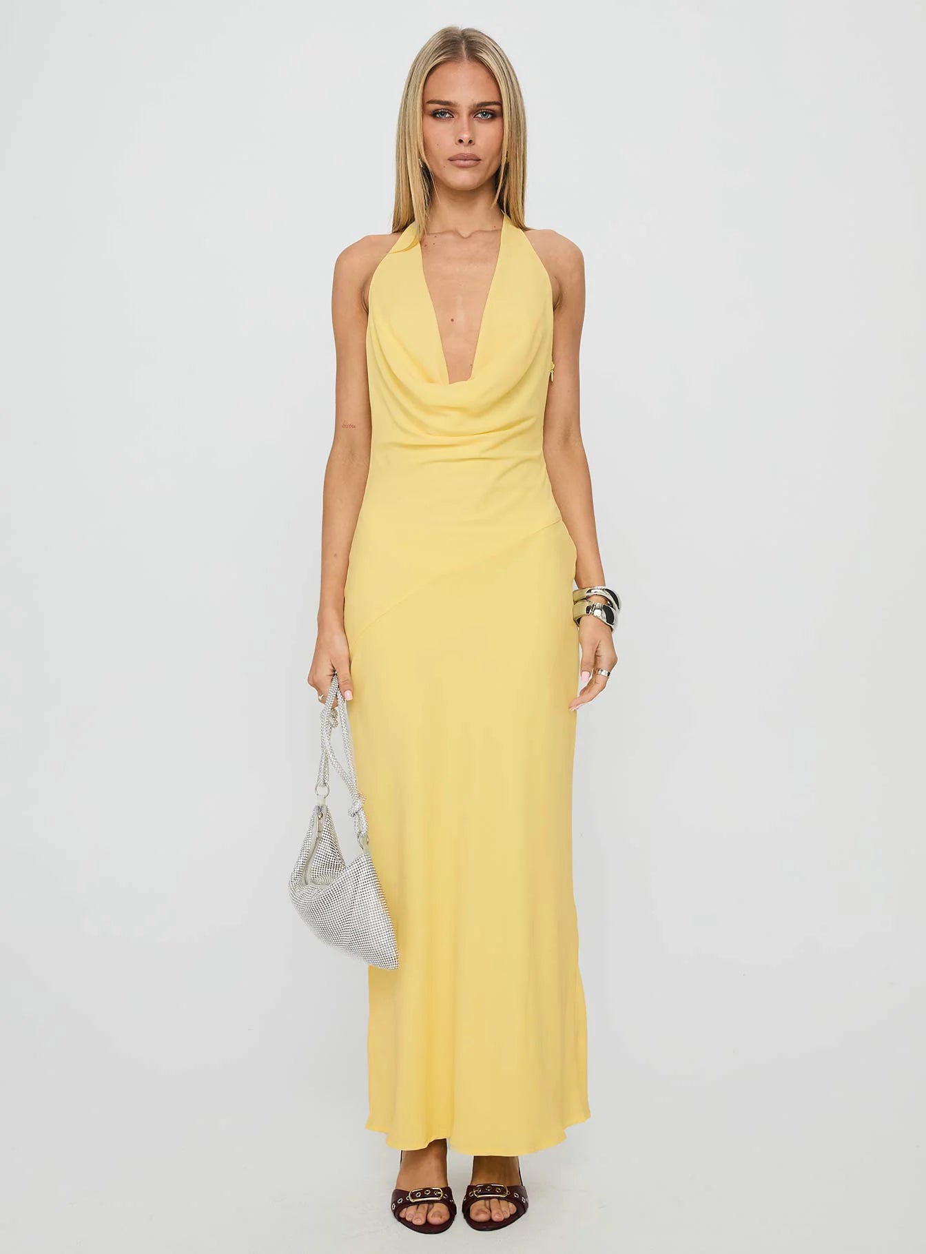 Ocean Boulevard Plunge Maxi Dress Lemon