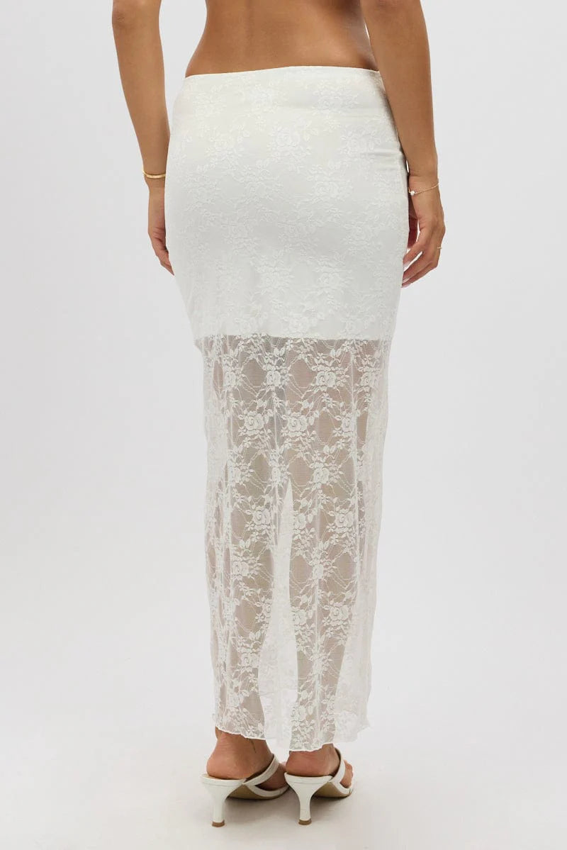White Lace Maxi Skirt Lined