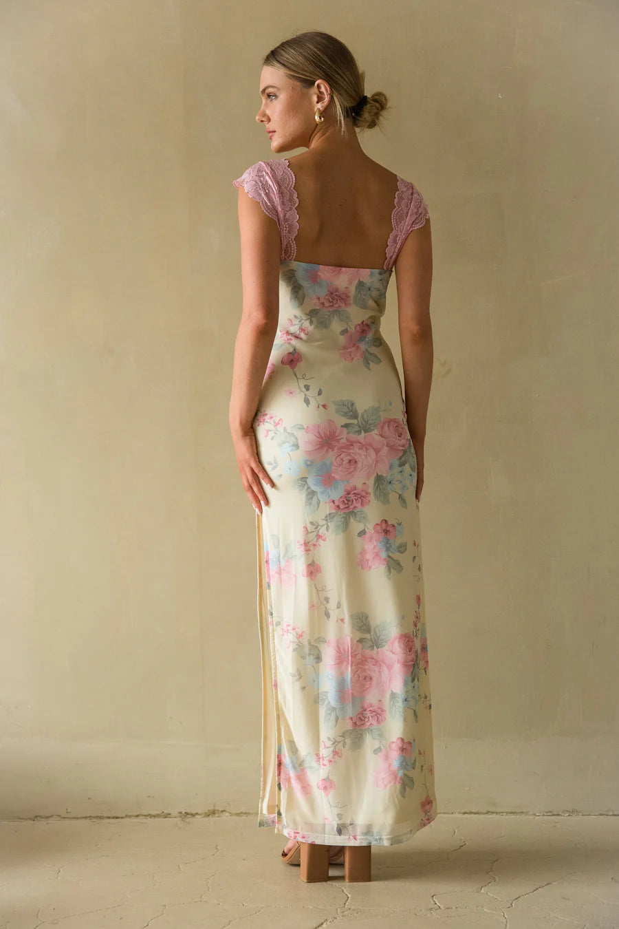 Mimi Lace Trim Floral Mesh Maxi Dress