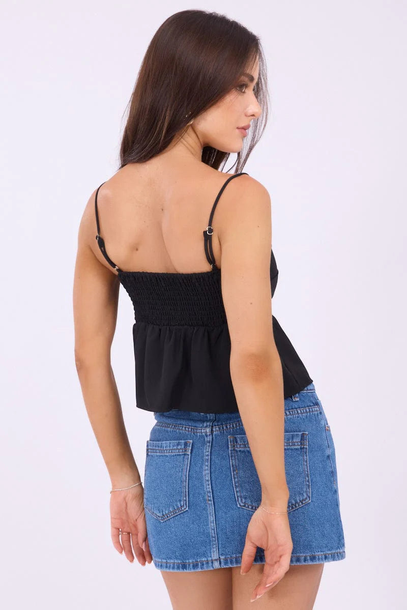 Black Peplum Cami Sleeveless Babydoll