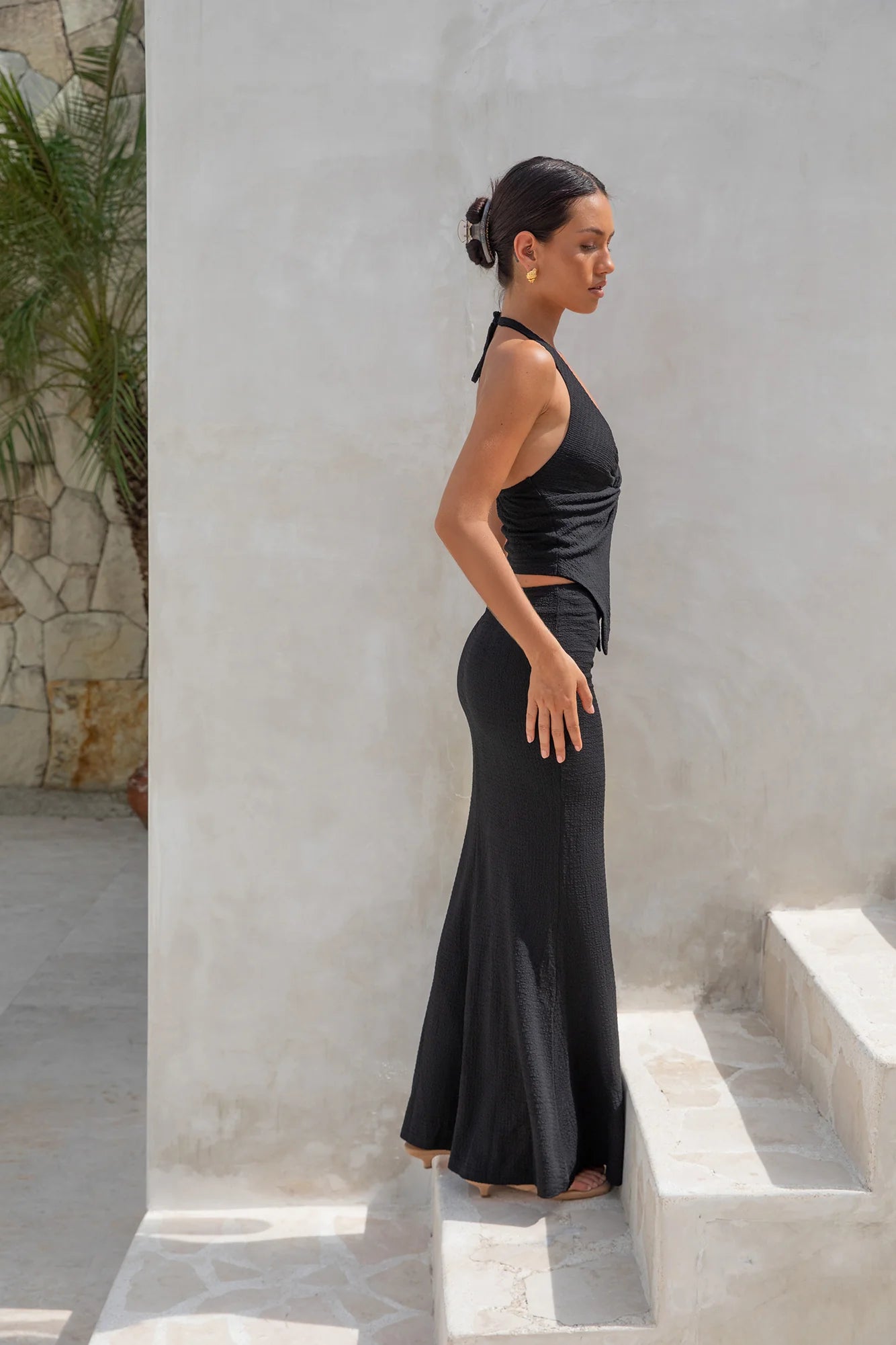Palm Tree Paradise Maxi Skirt Black