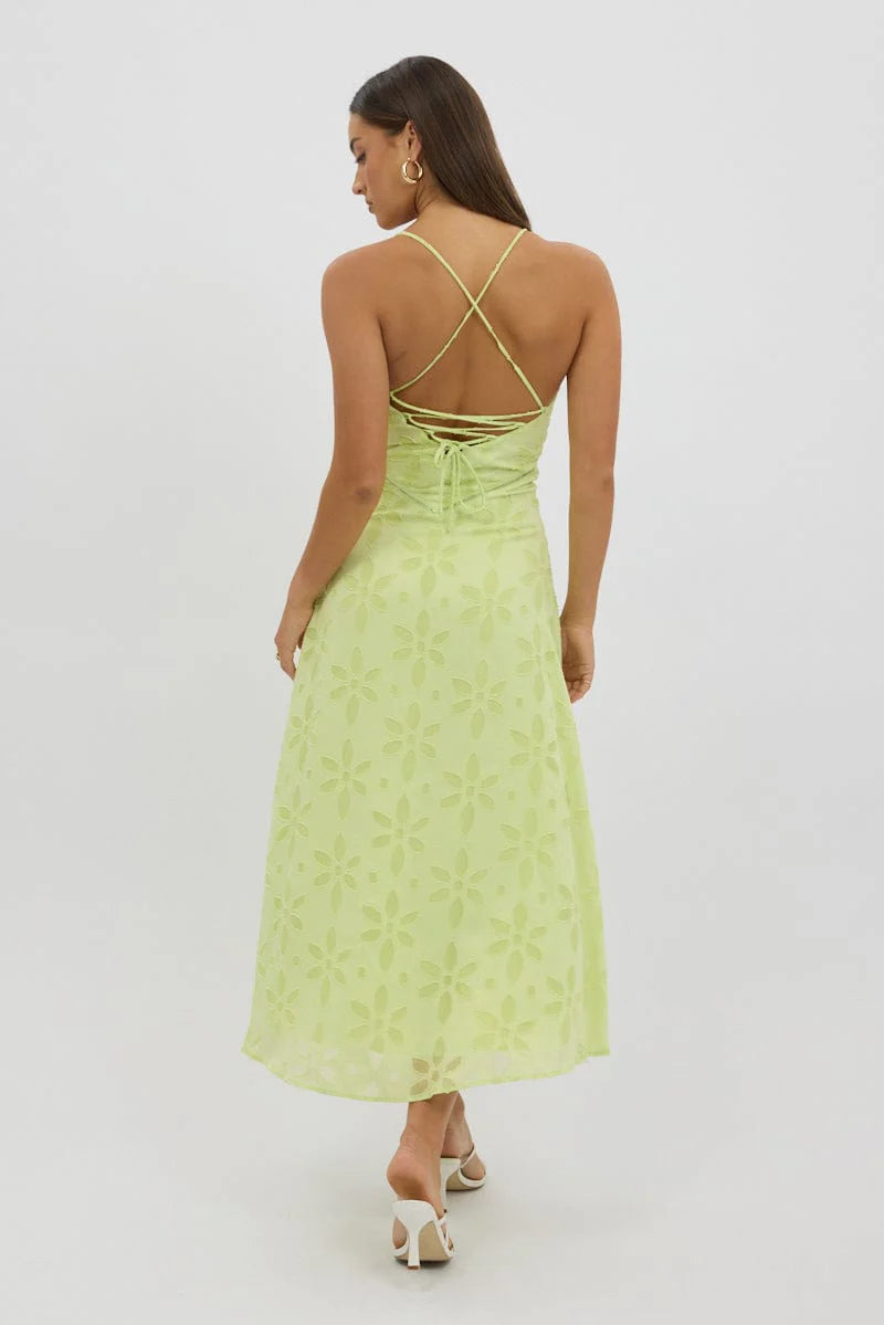 Green Maxi Dress Jacquard Lace