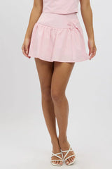 Pink Mini Skort High Rise Lined Bow Detail